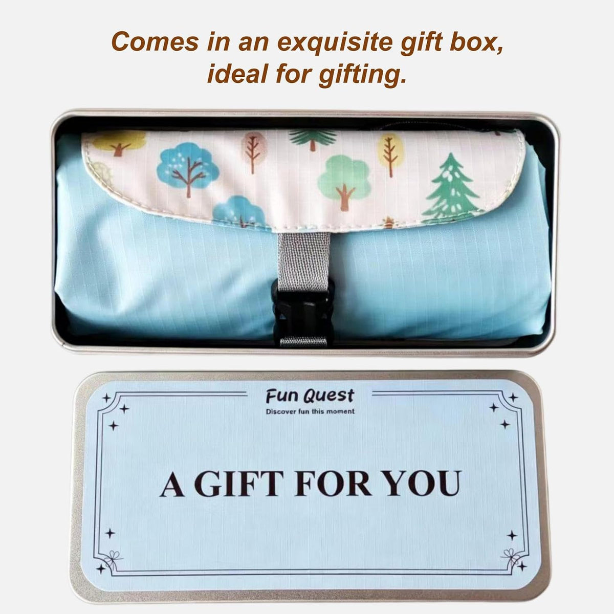 Picnic Blanket Gift Set, Waterproof Small Packable with 4 Stakes