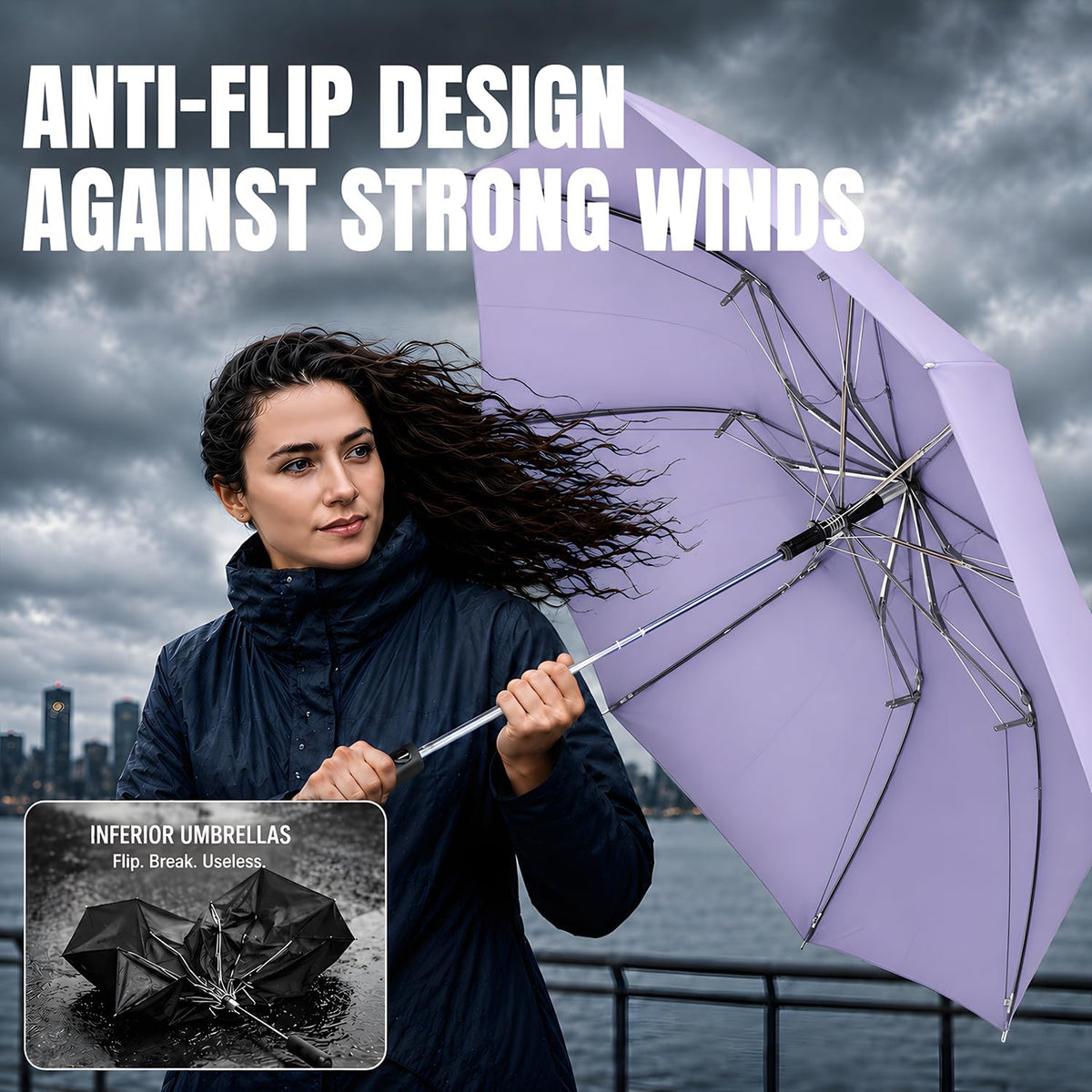 Collapsible Windproof Umbrella Travel - 42inch Auto Open & Manual Close