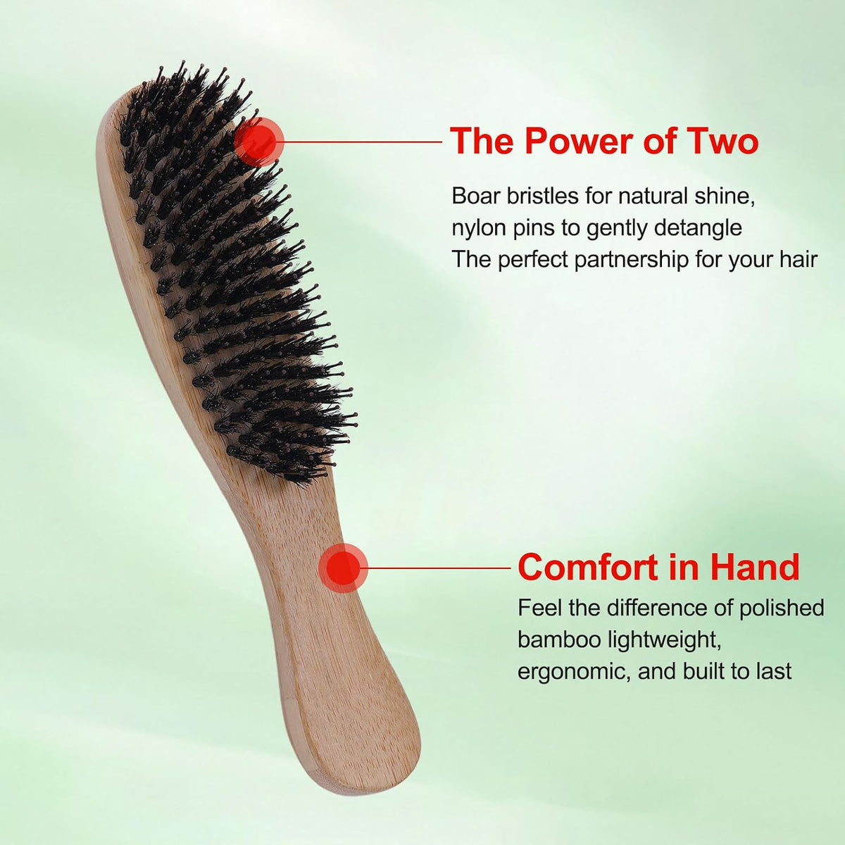 PERFEHAIR Boar Bristle Hair Brush, Bamboo Handle Mini Brush, 7.5 in