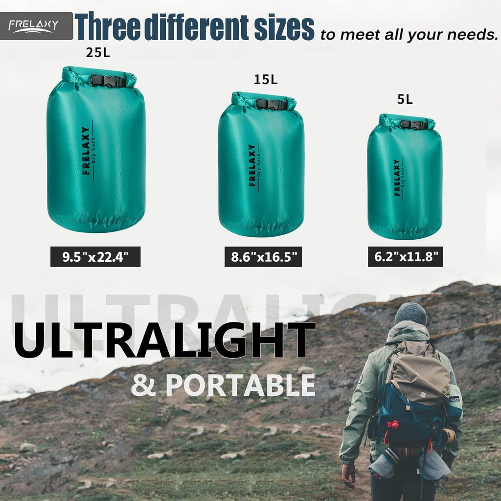 Frelaxy Waterproof Dry Bag 3 Pack, Lightweight Ripstop Dry Sack Set