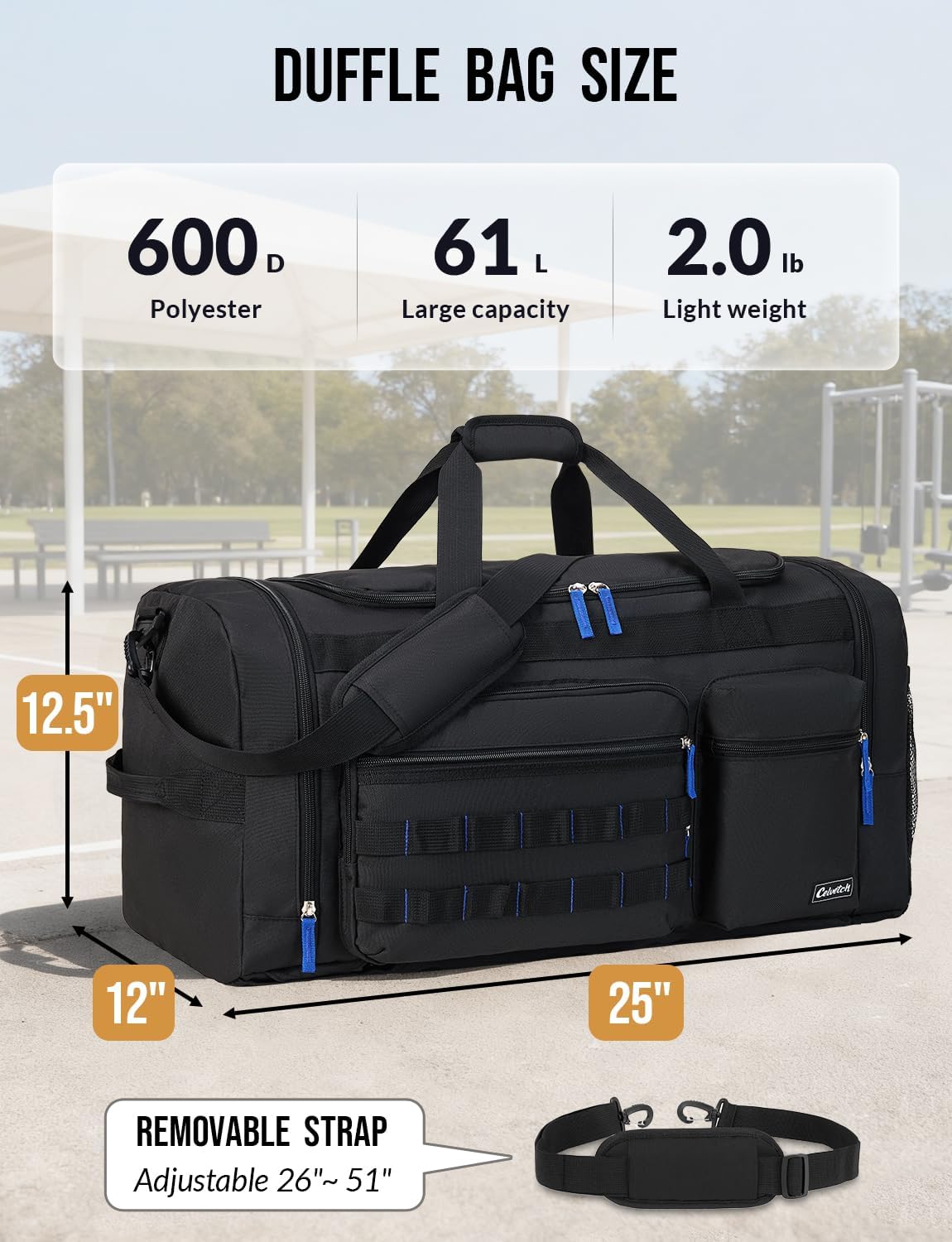 Gym Bag for Men Women 3-in-1 Sports Travel Duffel Bag, 61L, Black