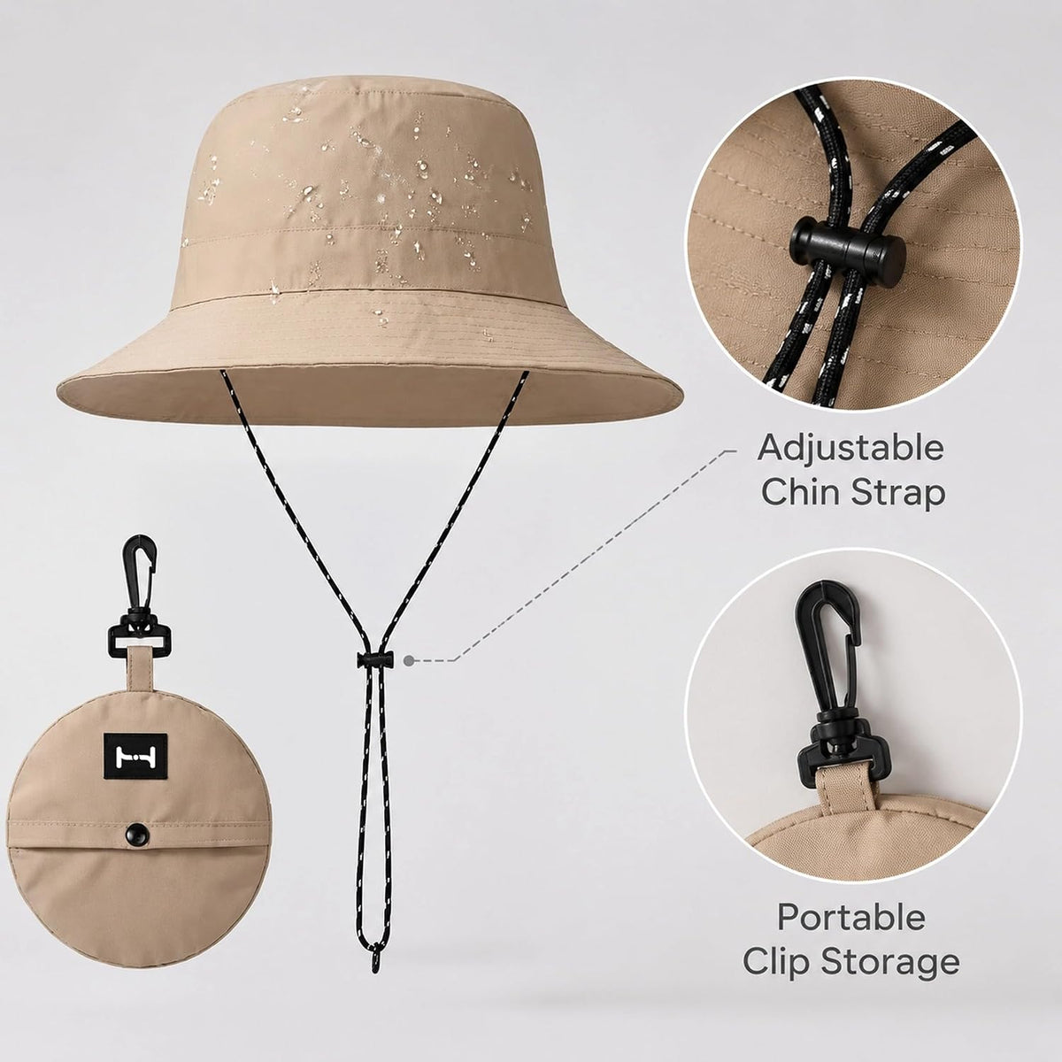 Waterproof Foldable Bucket Hat with Adjustable Chin Strap, Pink, Sun Protection, Includes Hooded Rain Poncho with Rain Poncho