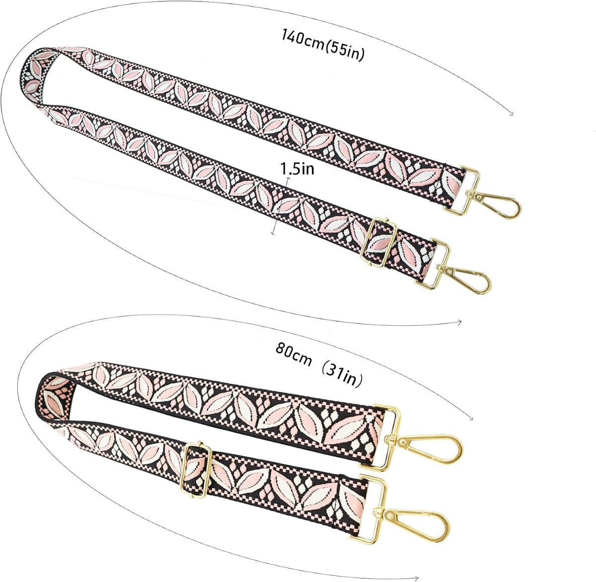 1.5" Wide Purse Strap Adjustable Replacement Gunmetal Hardware Long Crossbody Bag Strap for Thick Shoulder Bags Canvas Handbags Straps