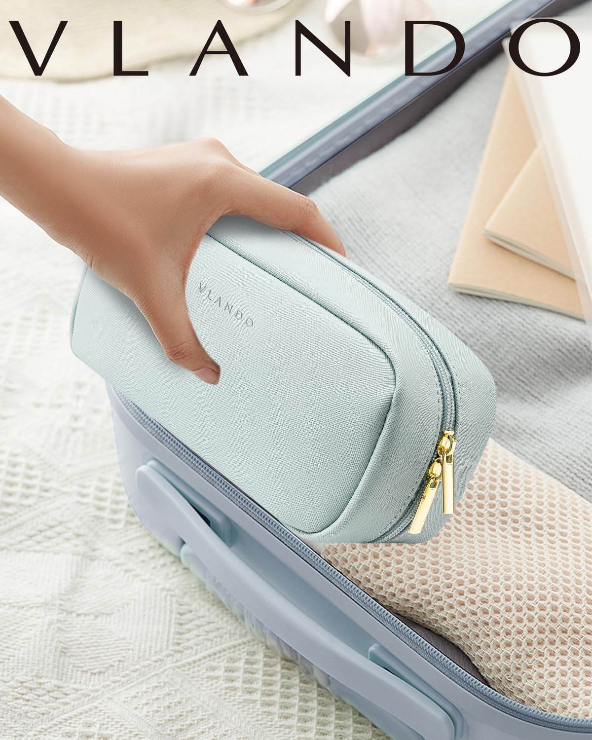 VLANDO Travel Makeup Bag Cosmetic Pouch,Blue