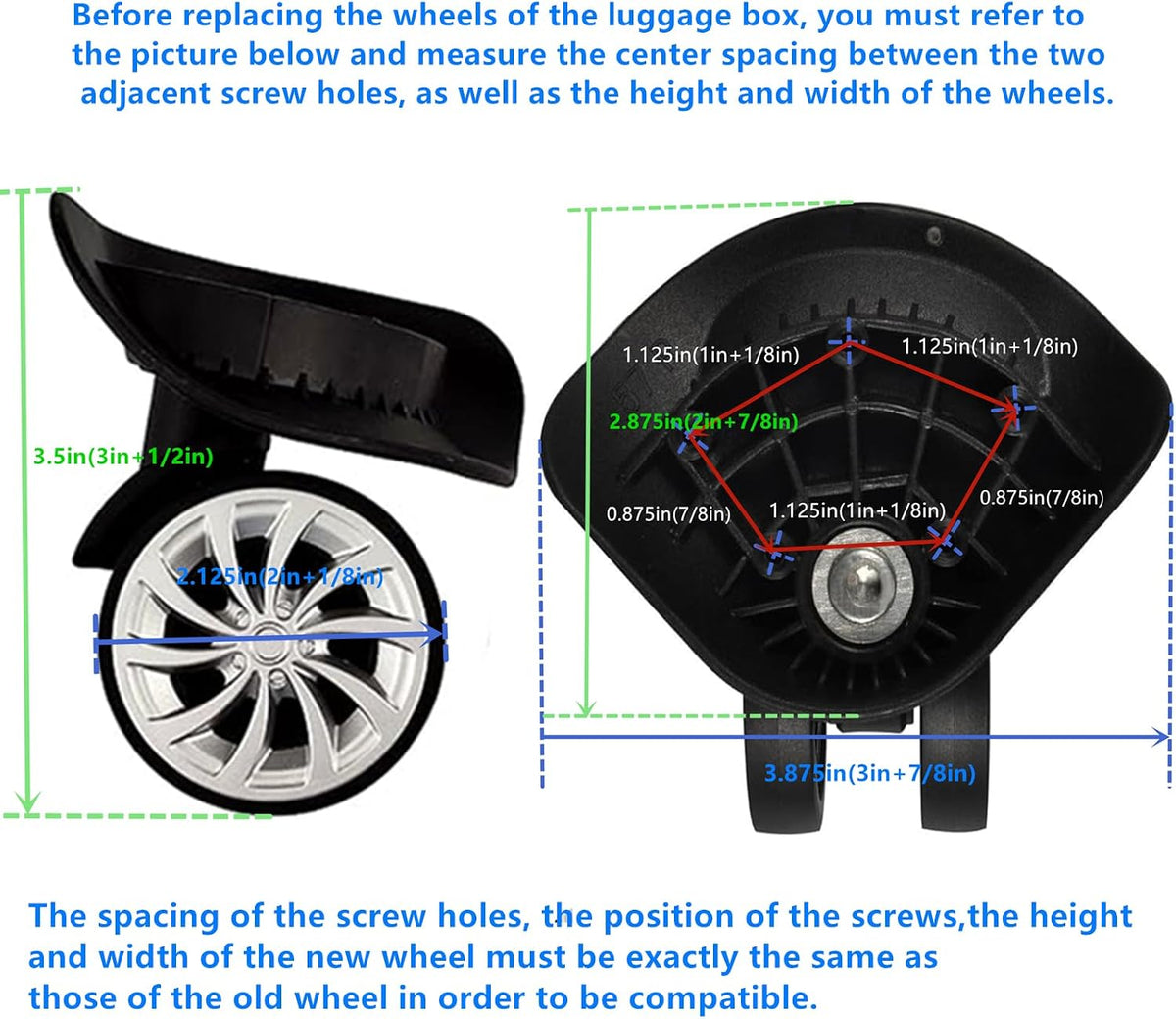 1 Pair Luggage Suitcase Wheel, Luggage Wheels Replacement Travel Suitcase Caster Wheels 360° Swivel, Trunk Luggage Wheel Spare Part Replacement Left and Right Wheels (A57)