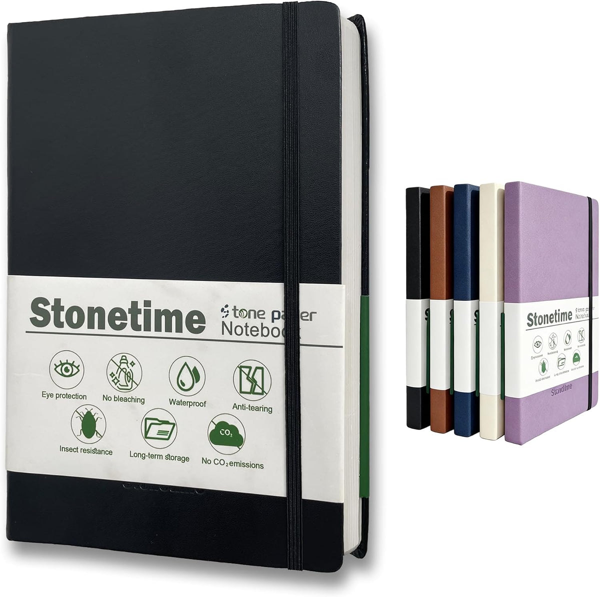 Stone Paper Dot Grid Notebook A5, Vegan Leather Hardcover Journal 160 Pages, Waterproof Notepad for Executive Office Travel（Black）