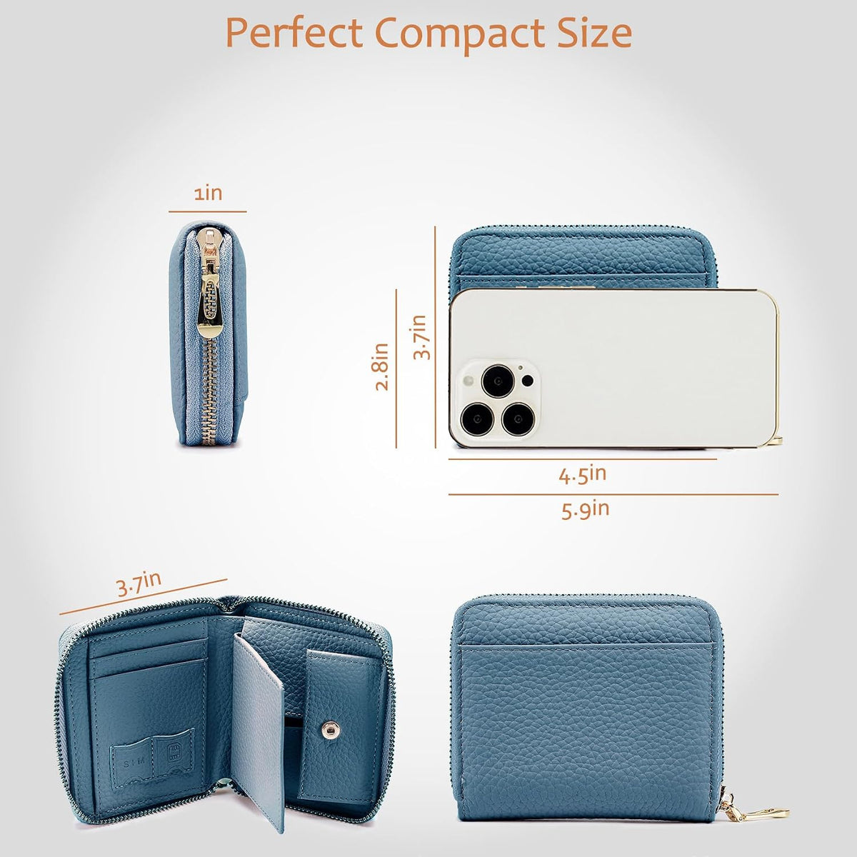 Small Leather Zipper Travel Wallet for Womens with RFID Blocking