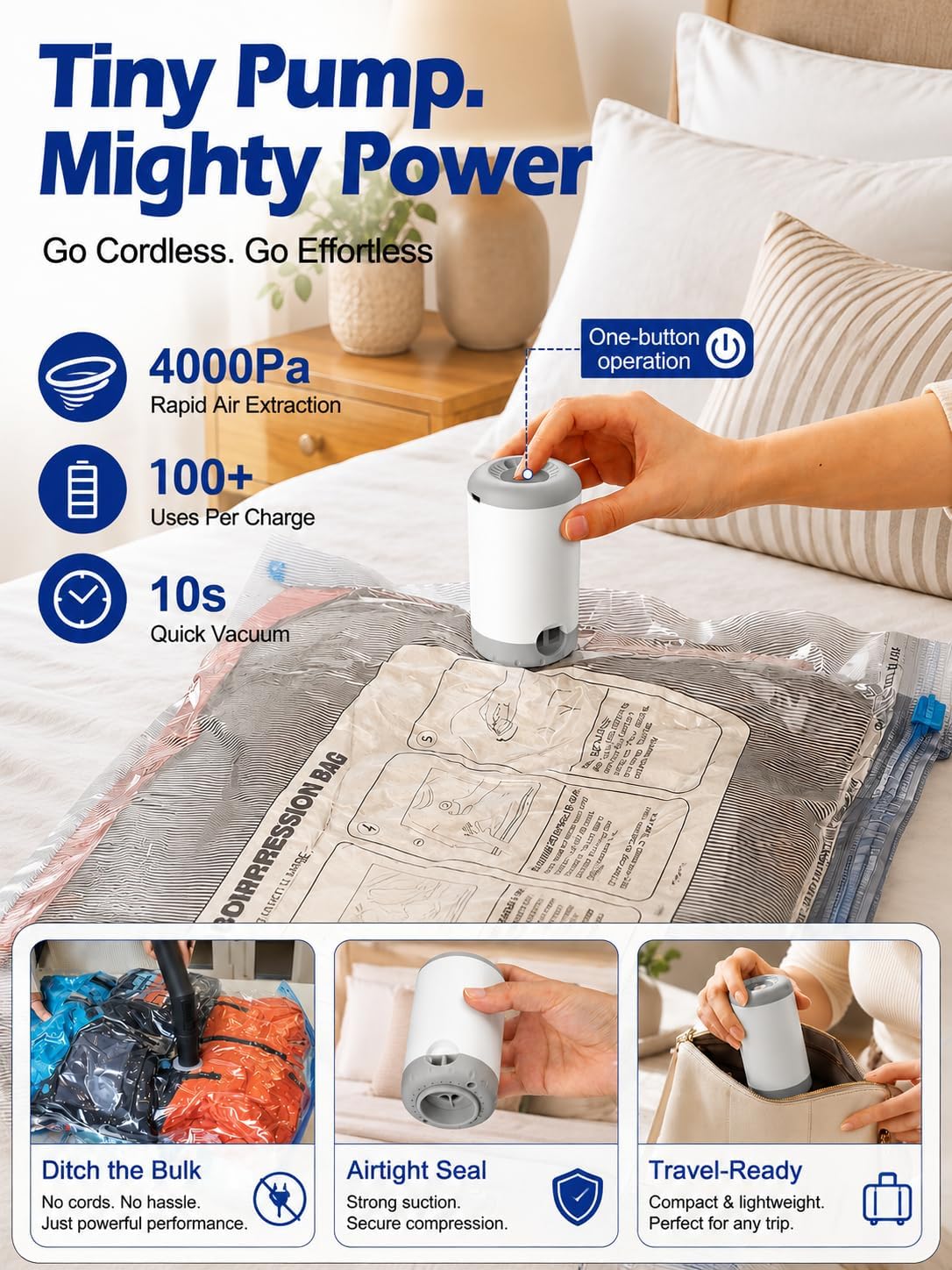 Fantictas Vacuum Storage Bags for Clothes, 18 Pack with Electric Pump