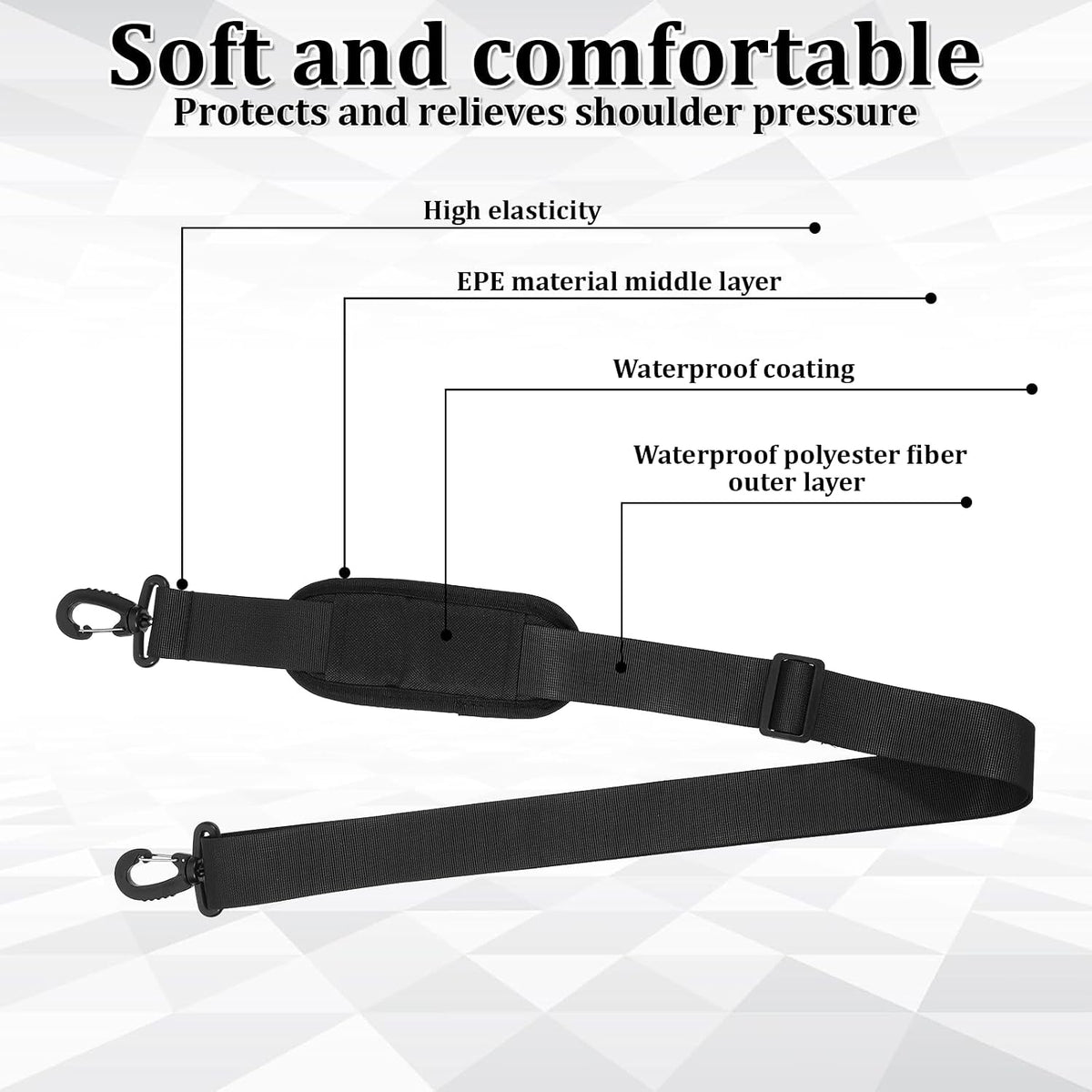 56" Bag Strap, Shoulder Strap Universal Adjustable Shoulder Belt Replacement Laptop Shoulders Straps Luggage Duffel Straps with Metal Hook for Briefcase Laptop Messenger Crossbody Bag Luggage Camera