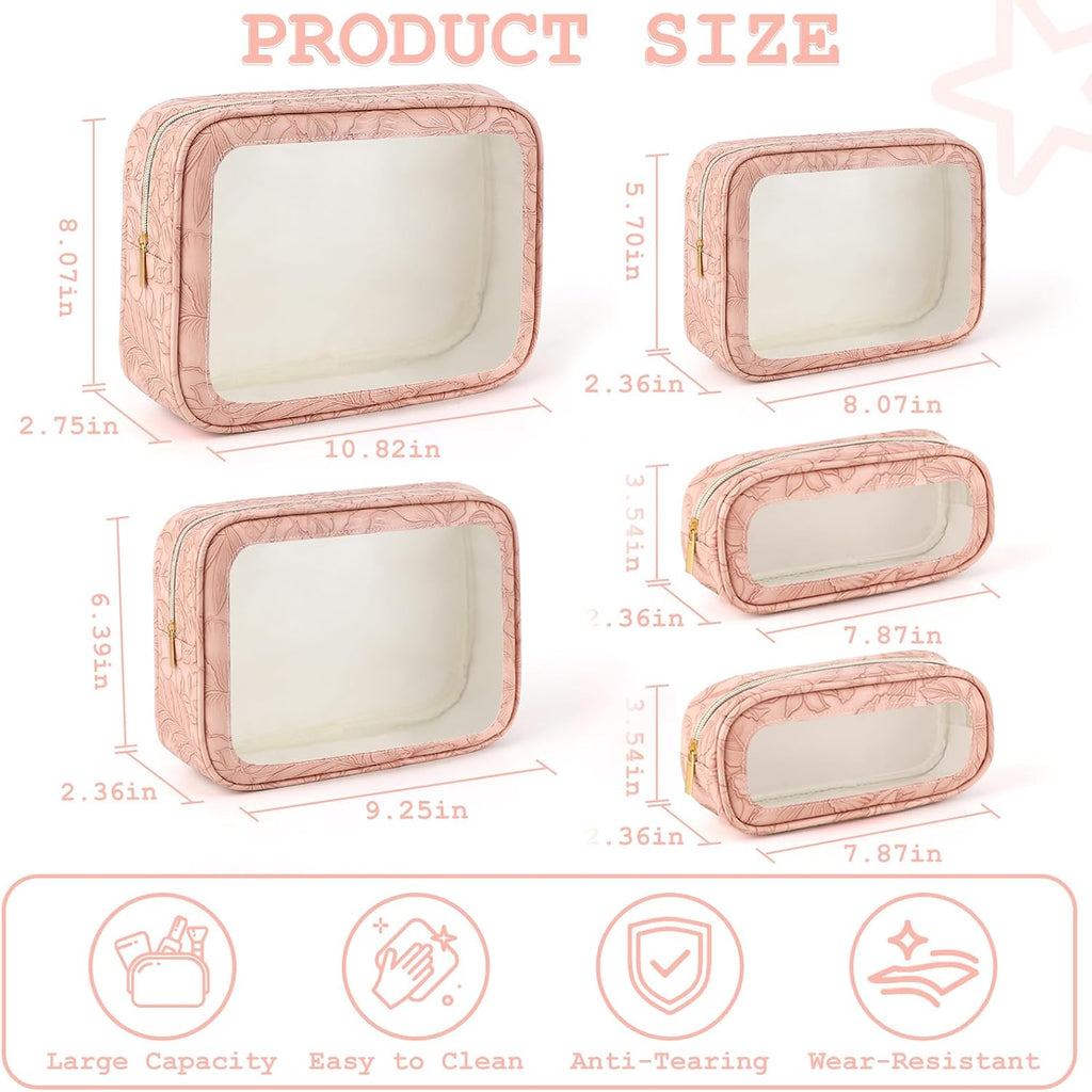 YOPCDJ 5PCS Diaper Bag Organizer Pouches Set, TSA Approved Travel Toiletry Bag For Women, Waterproof Clear Makeup Bag Set, Floral Small Makeup Bag Suitable For Women