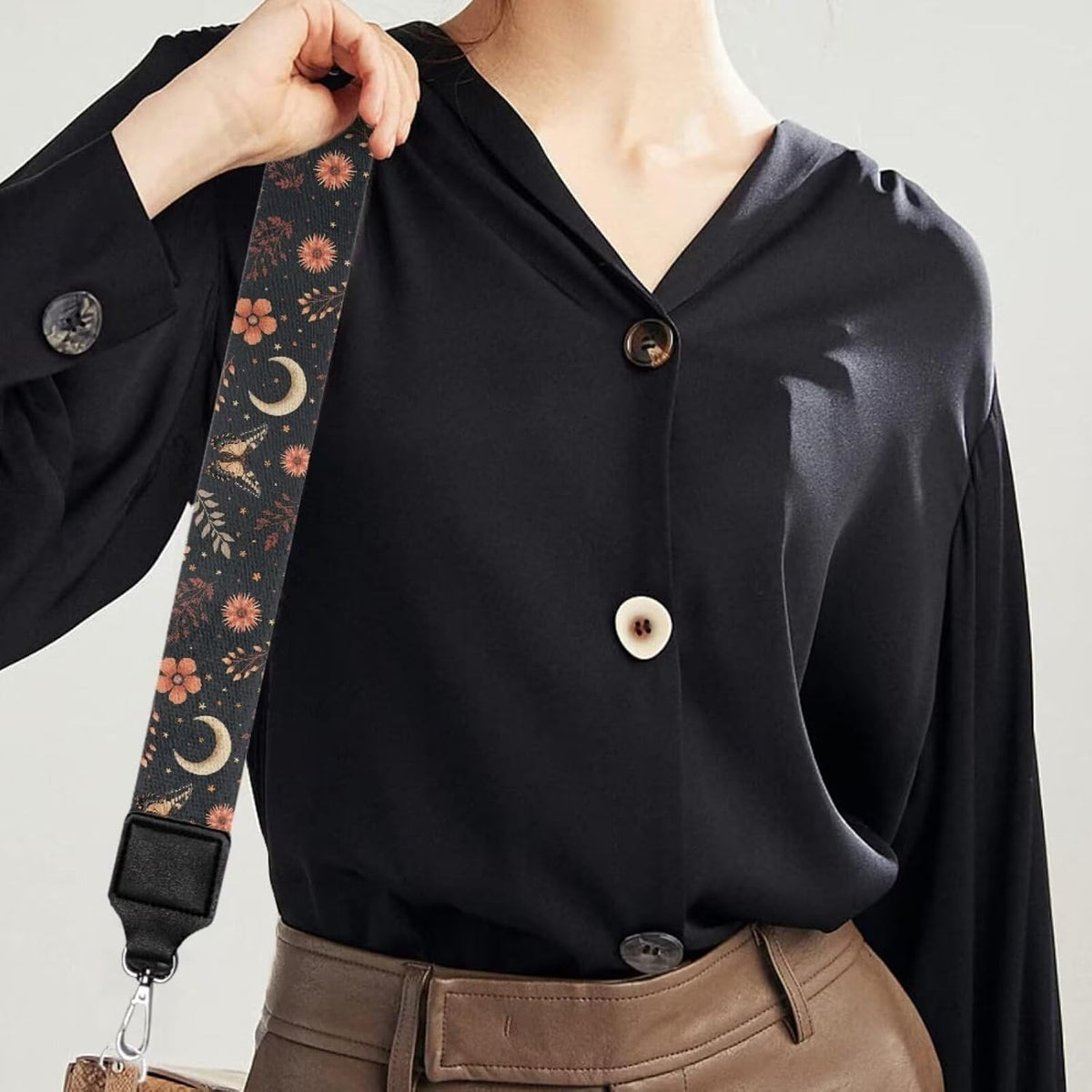 Coldinair Moon Floral Purse Strap with Adjustable Replacement Bag Straps Wide Bag Straps for Canvas Crossbody Purses Strap Messenger Bags Shoulder Handbag