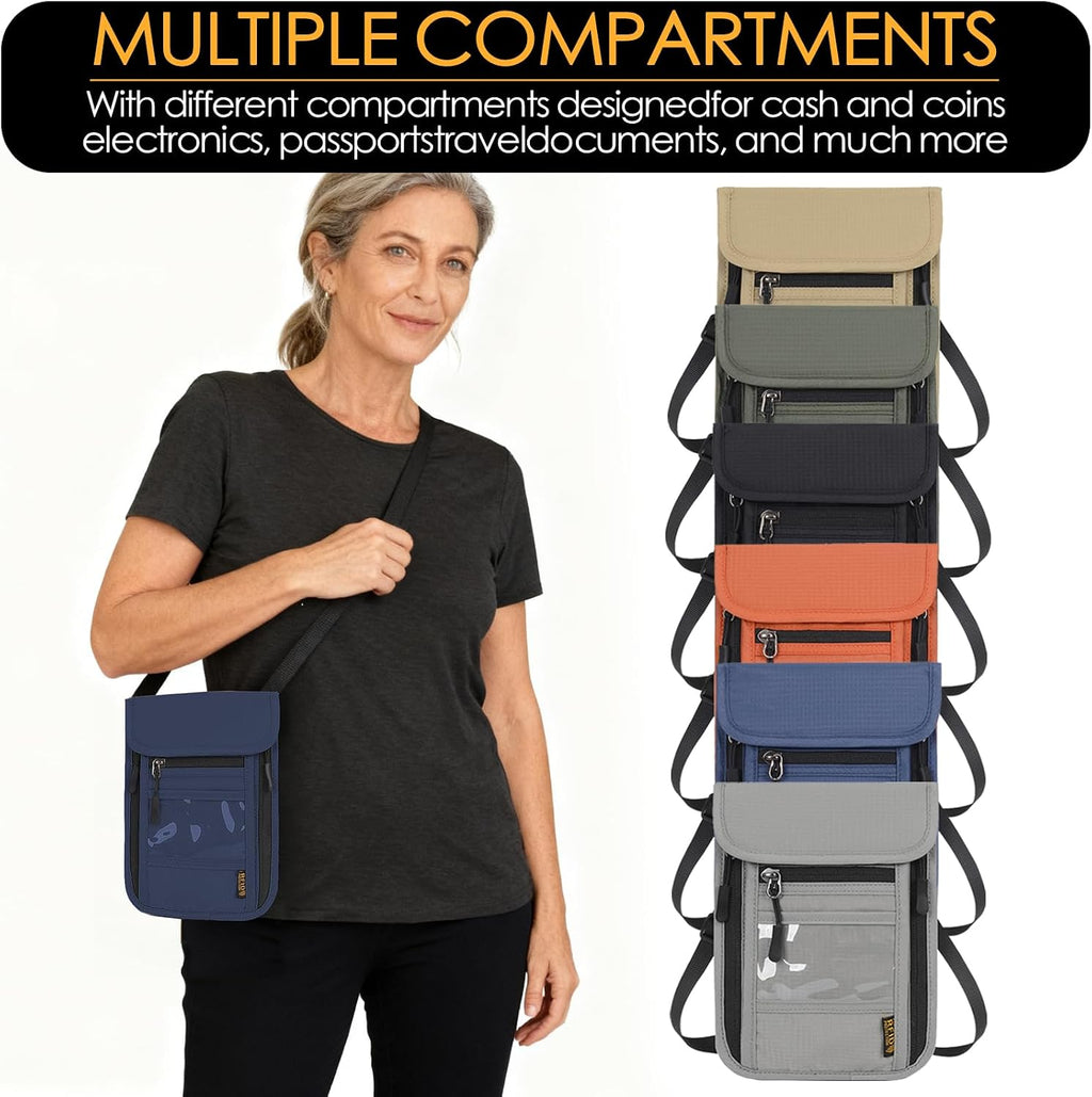 Travel Neck Wallet RFID Blocking – Hidden Passport Holder & Anti-Theft Money Pouch for Men & Women, Lightweight Concealed Undergarment Organizer with Adjustable Strap, Secure Document Holder