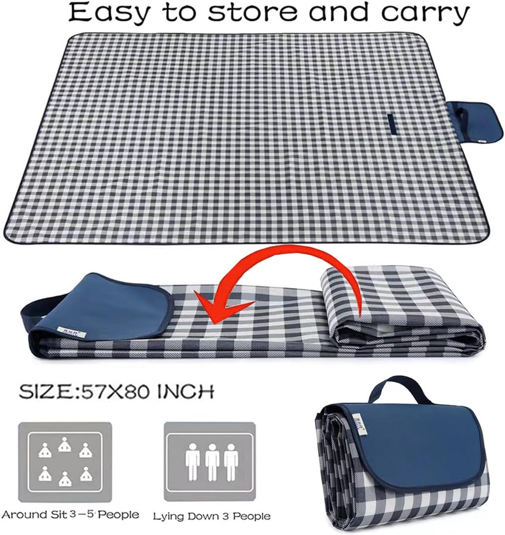 LRUUIDDE Extra Large Picnic Blanket Beach Blankets, Outdoor Foldable Waterproof Sand Mat for Beach Camping Hiking Travel Family Concerts Grass Park Music Festival Lawn Mats (Dark Blue, 80x60inch)