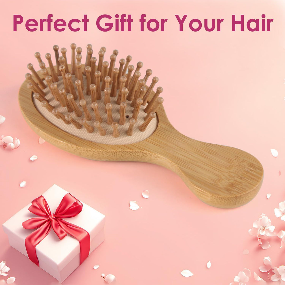 Travel Mini Sandalwood Hair Brush Comb for Women & Kids, Melous Wooden Bamboo Anti-Static Detangler Brush Massage Scalp Comb for Hair Growth