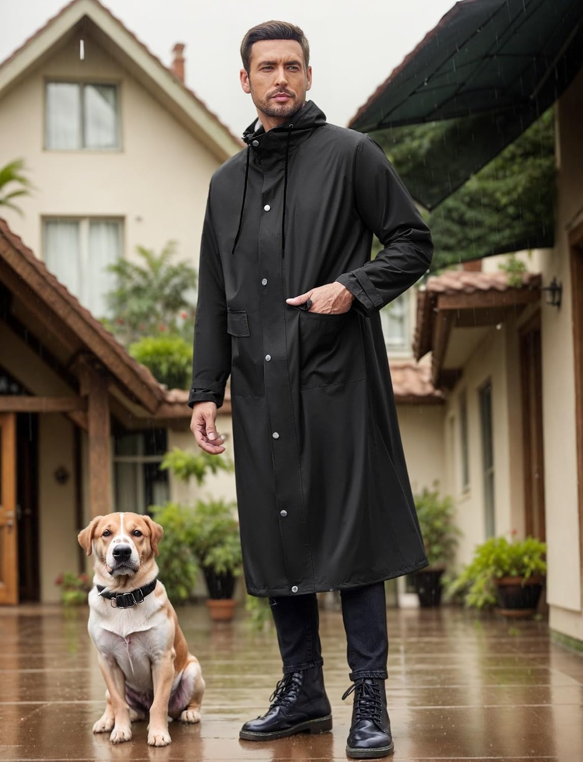 COOFANDY Long Rain Coats for Men Waterproof Trench Jacket with Hood