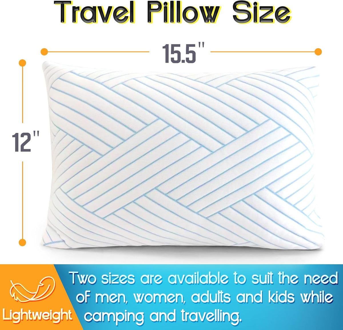 1 MIDDLE ONE Travel Pillow for Sleeping Camping, Memory Foam Small Pillow with Breathable Cover for Backpacking, Airplane, Car, 15.5 X 12 Inch