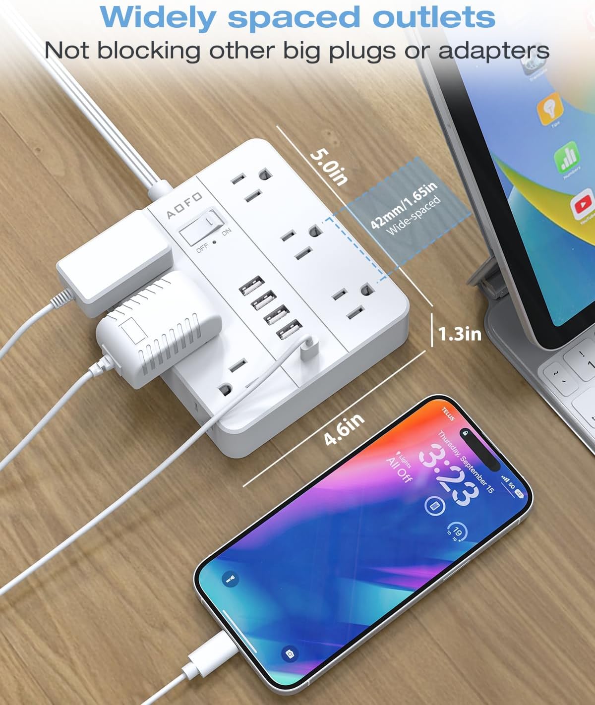 Power Strip Flat Plug,AOFO 5FT Extension Cord with Multiple Outlets