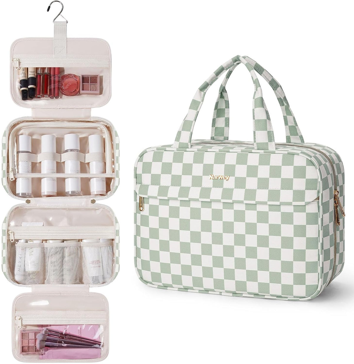 Narwey Large Hanging Travel Toiletry Bag for Women, Makeup Bag Organizer