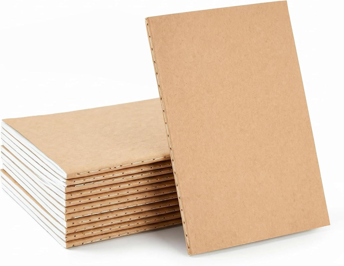 Mini Notebooks 3.5" x 5.5", Brown Kraft Pocket Notebook Bulk Set, 60 Pages Blank Paper Small Notepads, Composition Notebooks for School, Office, Travel, Work (12 Pack)