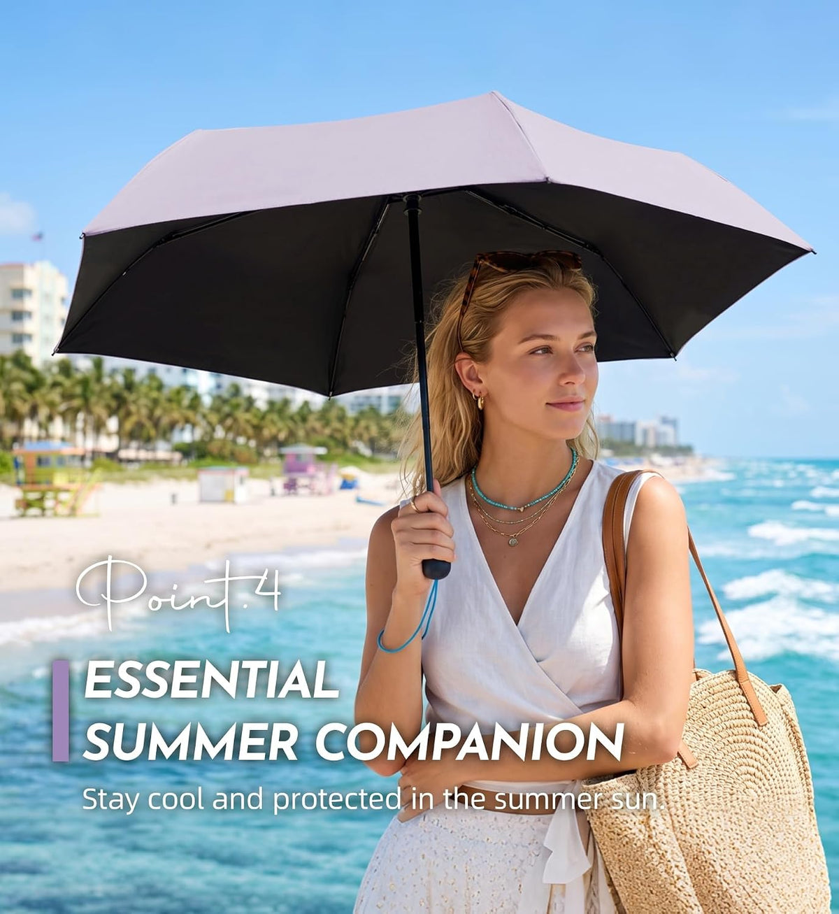 Umbrella Travel Size Mini Compact for Rain, UPF 100+ UV Protection