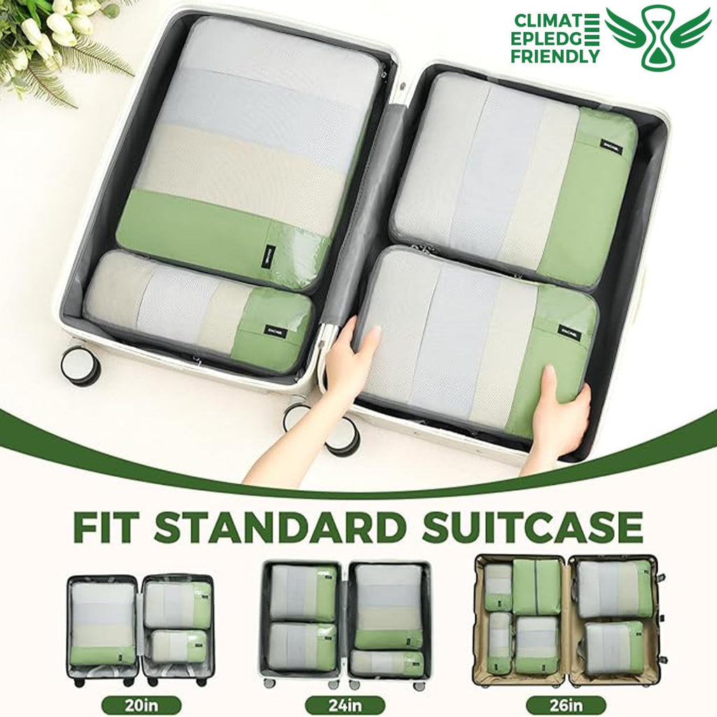 BAGAIL Lightweight Compression Packing Cubes for Travel, 6 Set,Matcha Green