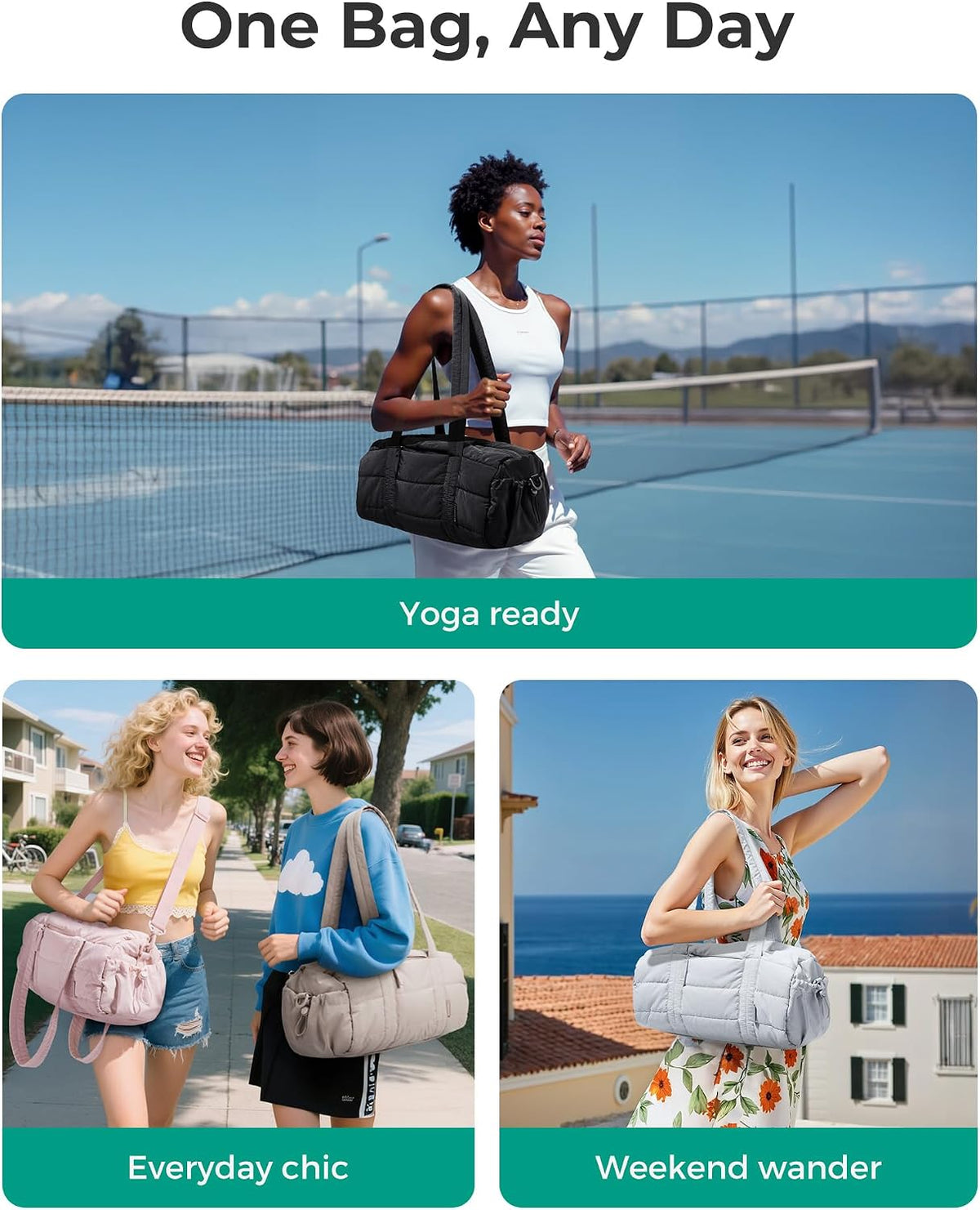 BAGSMART Reiki Gym Bag for Women Puffy Yoga Mat Travel Weekender Duffle Bag