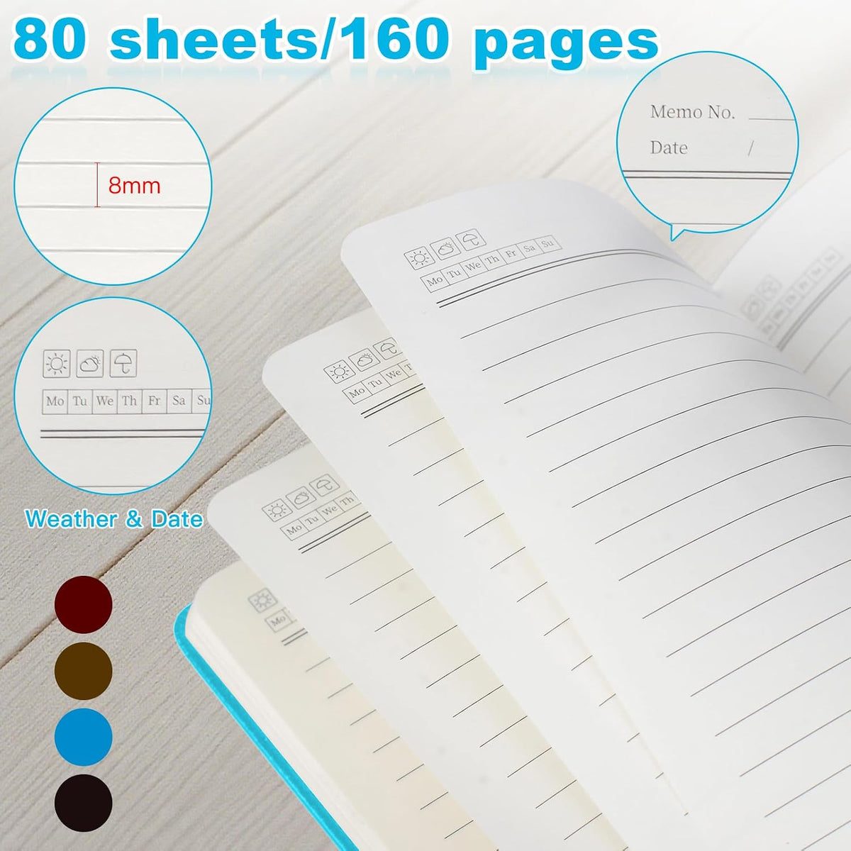AZUREAL Journal for Women Men, Lined Journaling Notebooks A5 5.7X 8.3 in, Hardcover Leather Journal Diary 160 Pages, Journals for Writing, Travel, Business, Home & School (Blue)