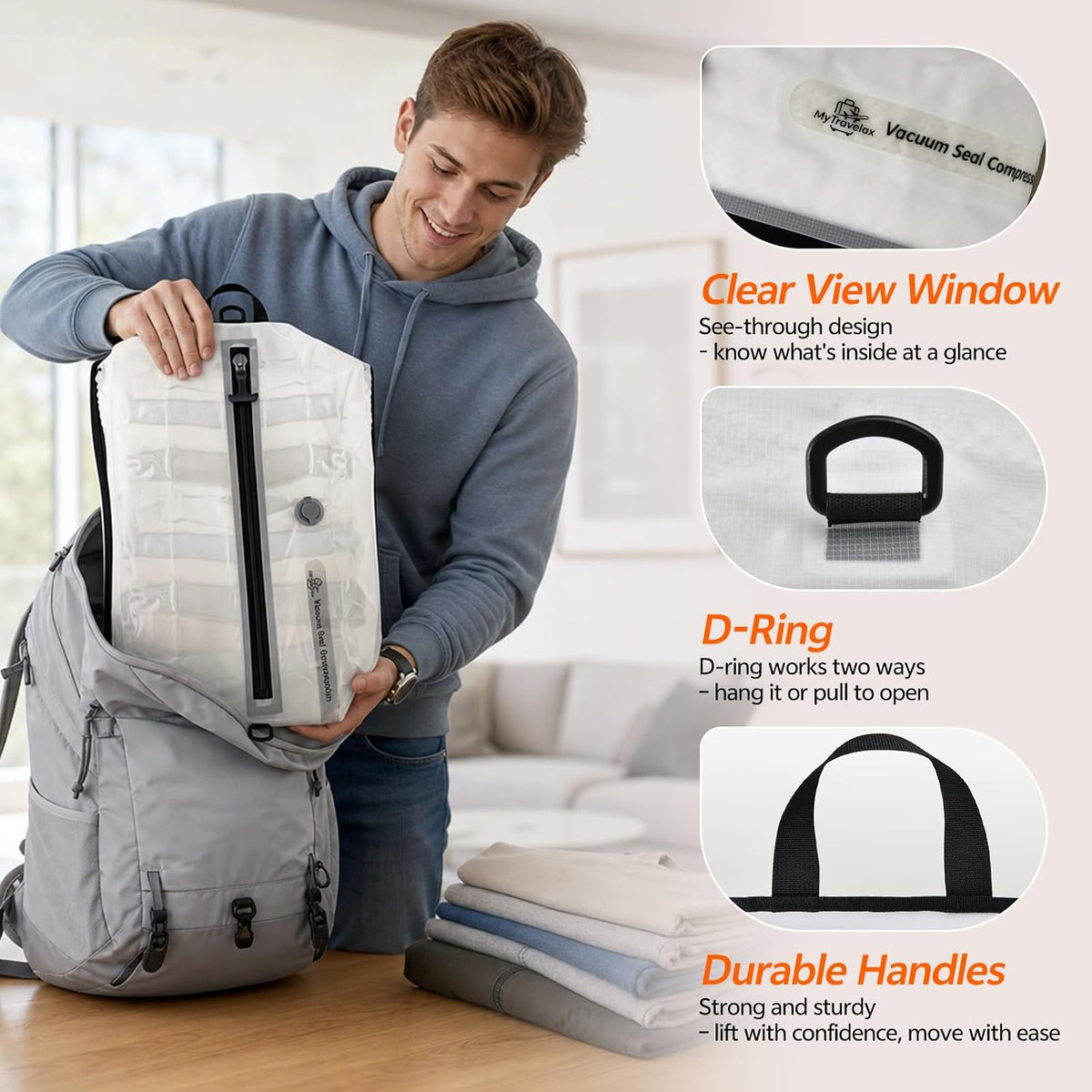 18L Travel Vacuum Bags with Electric Pump, 2 Pack Bag, White