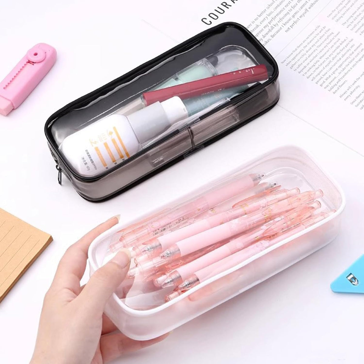 2pcs Small Clear Cases with Zipper, Makeup Brush Bag for Traveling