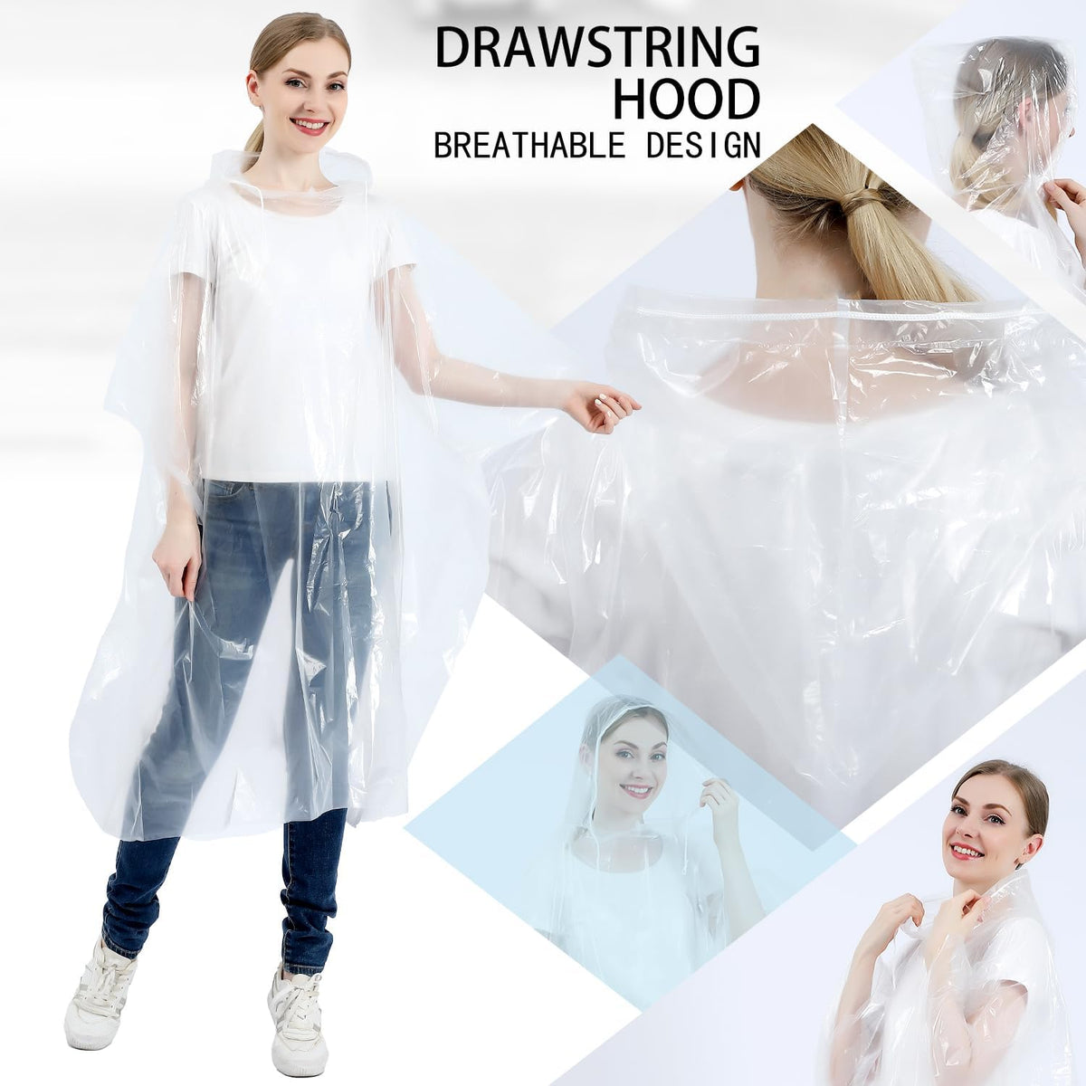 Disposable Rain Ponchos for Kids & Adults 6/10 Pack Extra Thick