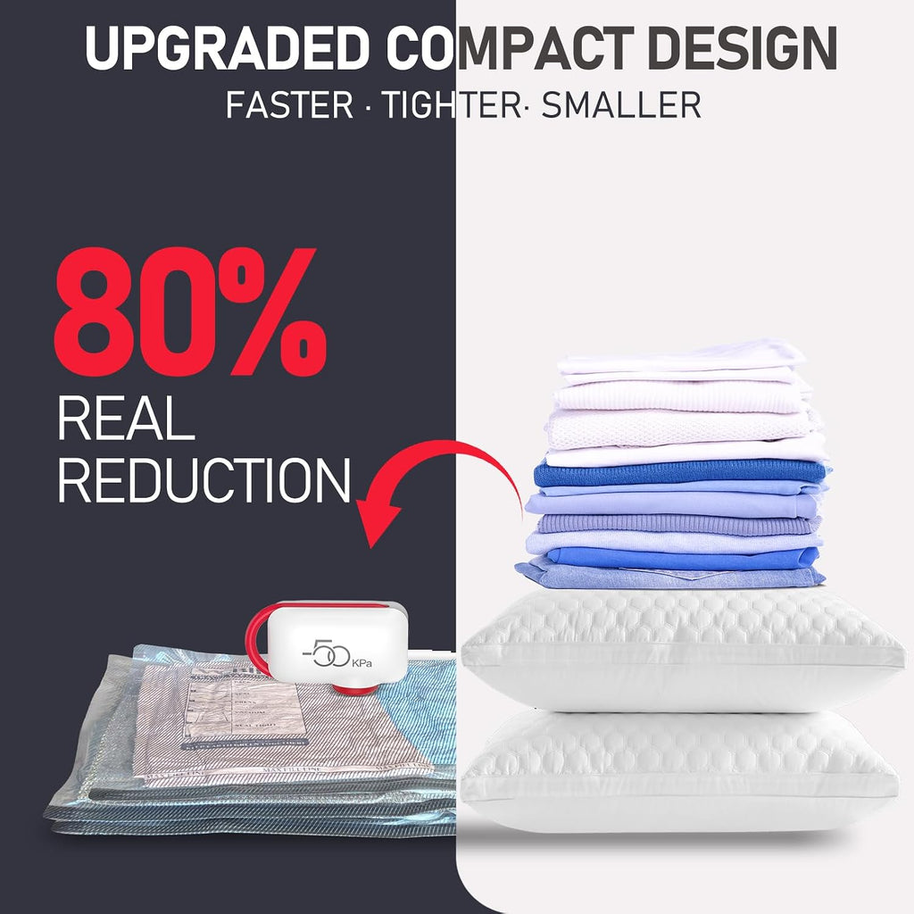 VMstr 12-Pack Vacuum Bags for Travel, Vacuum Seal Compression Bags for Clothing, Carry-On Luggage Space Saver Bags with Plug-in Electric Pump