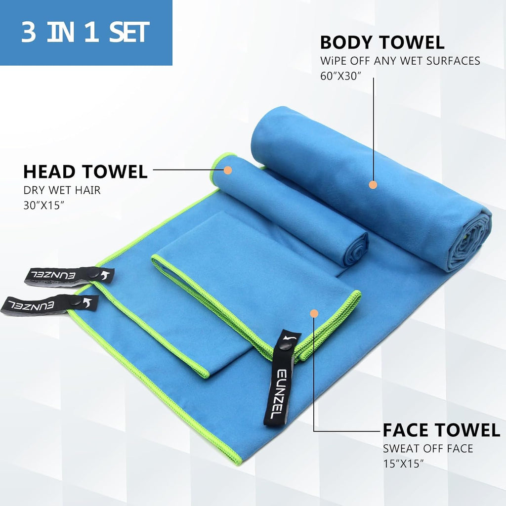 Eunzel Quick Dry Camping Towel Light Grey &Blue (Bundle)