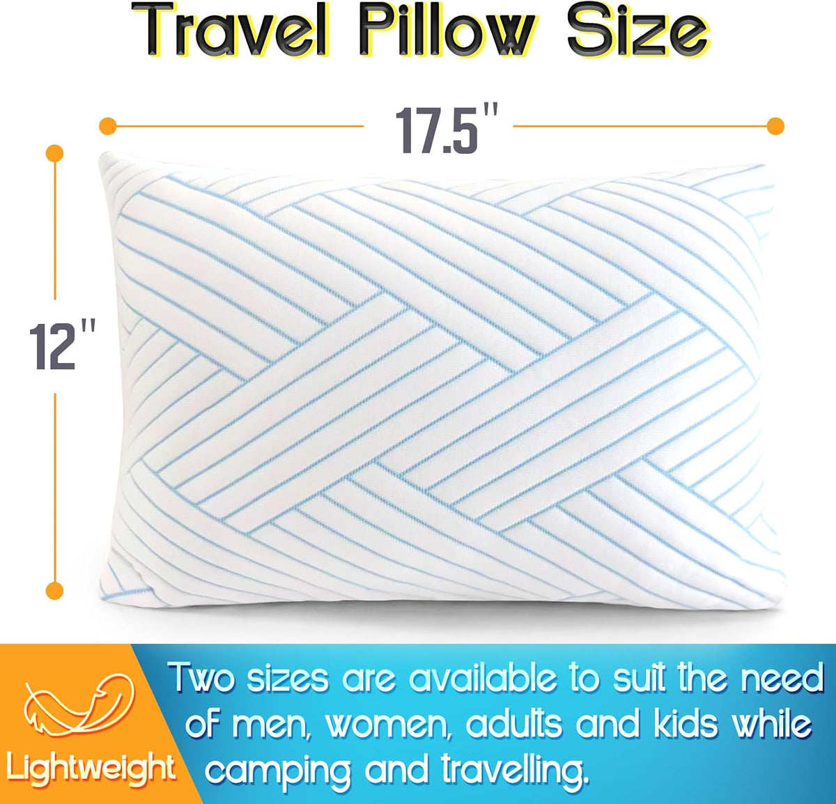1 MIDDLE ONE Travel Pillow for Sleeping Camping, Memory Foam Small Pillow with Breathable Cover for Backpacking, Airplane, Car, 17.5 x 12 Inch