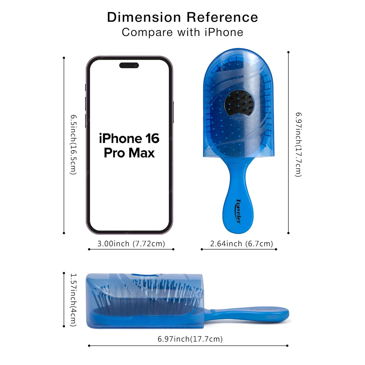 NuWay® Traveler® Patented Compact Hair Brush for Purse, Gym & Daily Carry - Gentle Detangling Brush for Wet or Dry Hair, Everyday Scalp Comfort (Dark Blue)