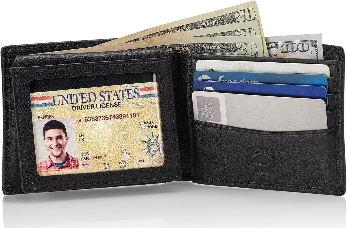 Stealth Mode Leather Bifold Wallet for Men With ID Window and RFID Blocking