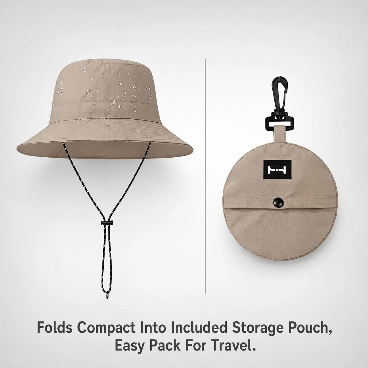 Waterproof Foldable Bucket Hat with Adjustable Chin Strap, Pink, Sun Protection, Includes Hooded Rain Poncho with Rain Poncho