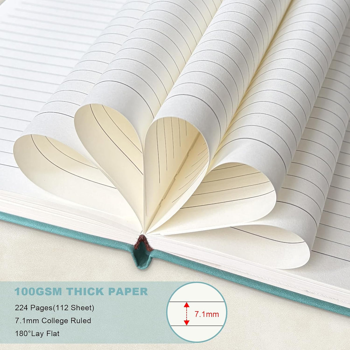 A5 Leather Notebook with Pen and Pen Holder, 224 Pages 100 GSM Thick Lined Paper Hardcover Journal for Men Women, College Ruled Daily Diary for Work Business School Travel - Light Blue