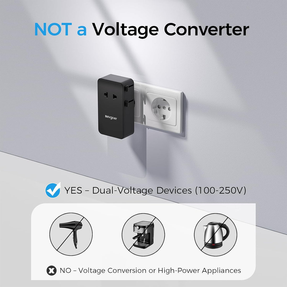 Universal Travel Adapter, International Power Adapter with 1 AC Outlet, 1 USB-A & 2 USB-C Ports, Works in 150+ Countries (US/EU/UK/AU), Not a Voltage Converter