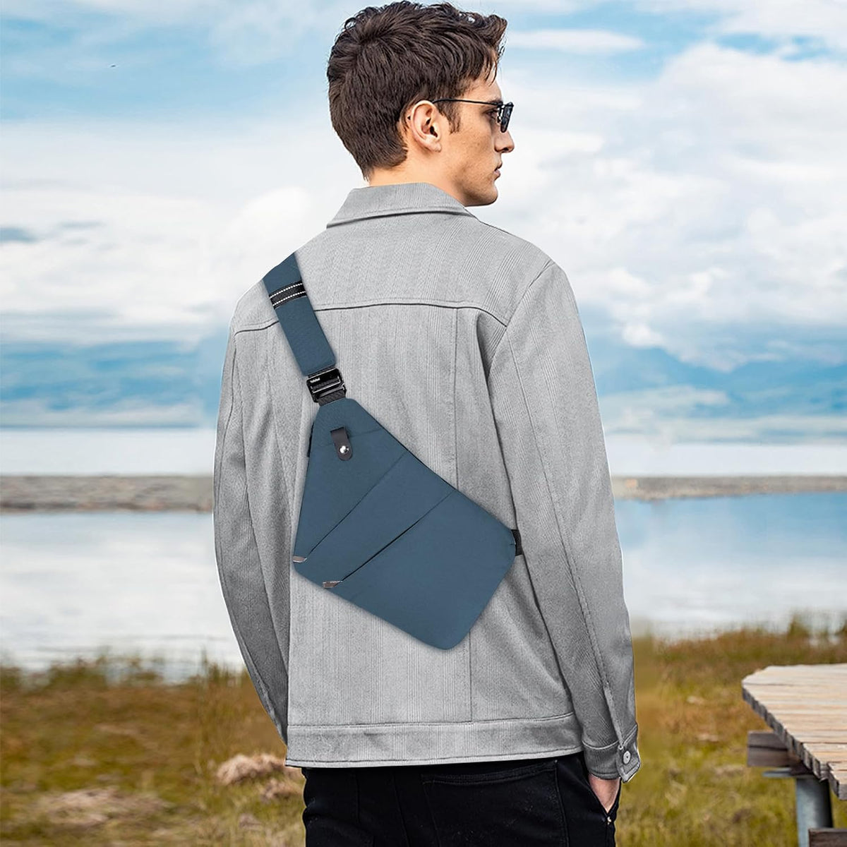Anti Theft Crossbody Bag, One Shoulder Chest Sling Bag Multi Pockets Slim Anti Theft Travel Purse for Women & Men