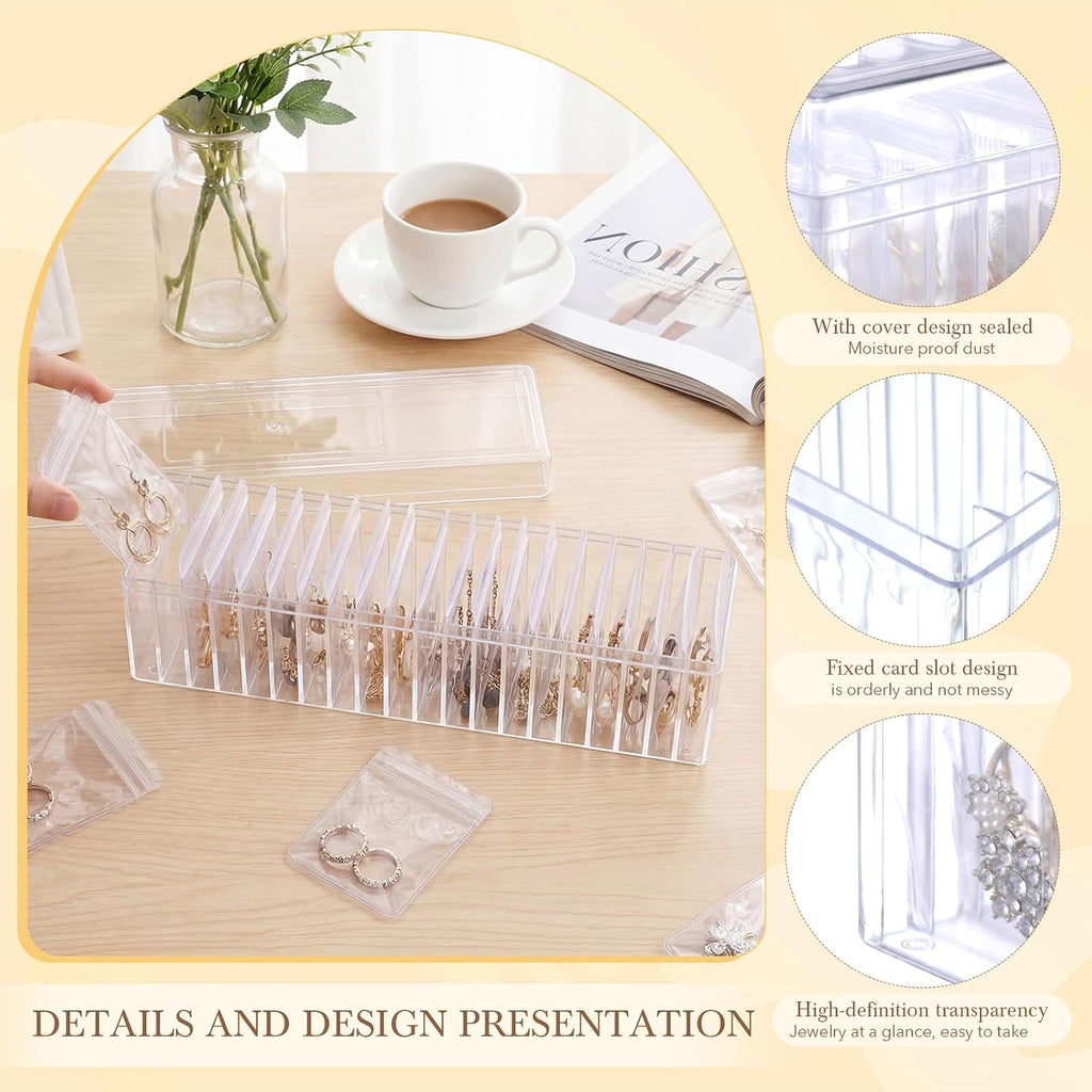Kenning 126 Pcs Acrylic Jewelry Case Organizer, Clear Jewelry Organizers Holder with Portable Anti Tarnish Storage Bags for Rings, Earrings, Necklaces, Ideal Gifts for Women (Clear)