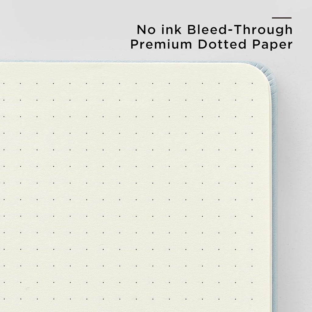 &And Per Se Dotted Journal Notebook, A5 Hardcover Leather Dotted Journal, 160 Pages 100gsm Thick Dot Grid Paper, 3 Sheets of Stickers Included - 5.7'' x 8'' (Cyan)