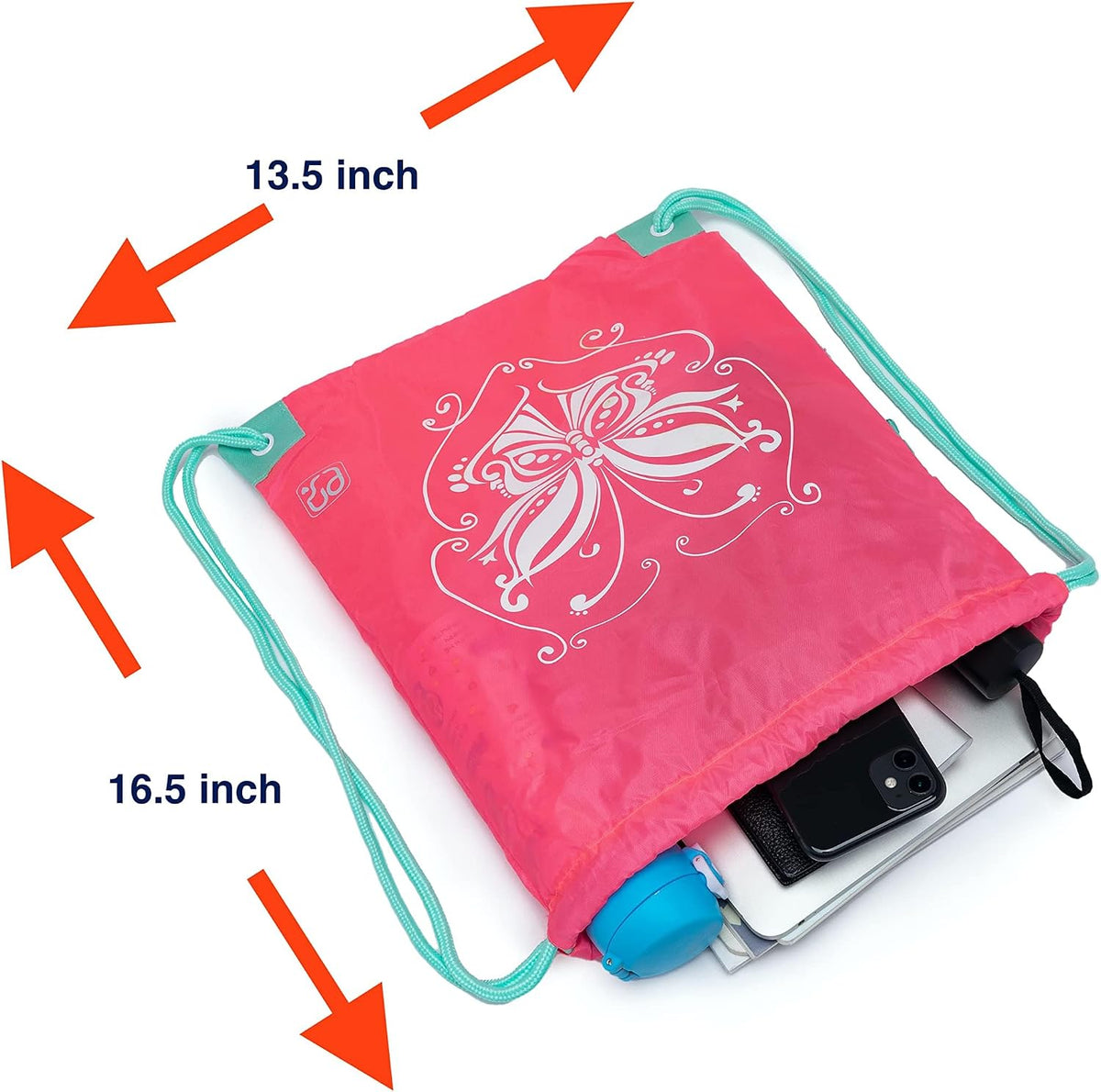 Girls Packable Drawstring Bag - 10L Drawstring Sports Cinch Bag with Zipper Pockets n Adjustable Shoulder Straps for age 6+ (Flamming)