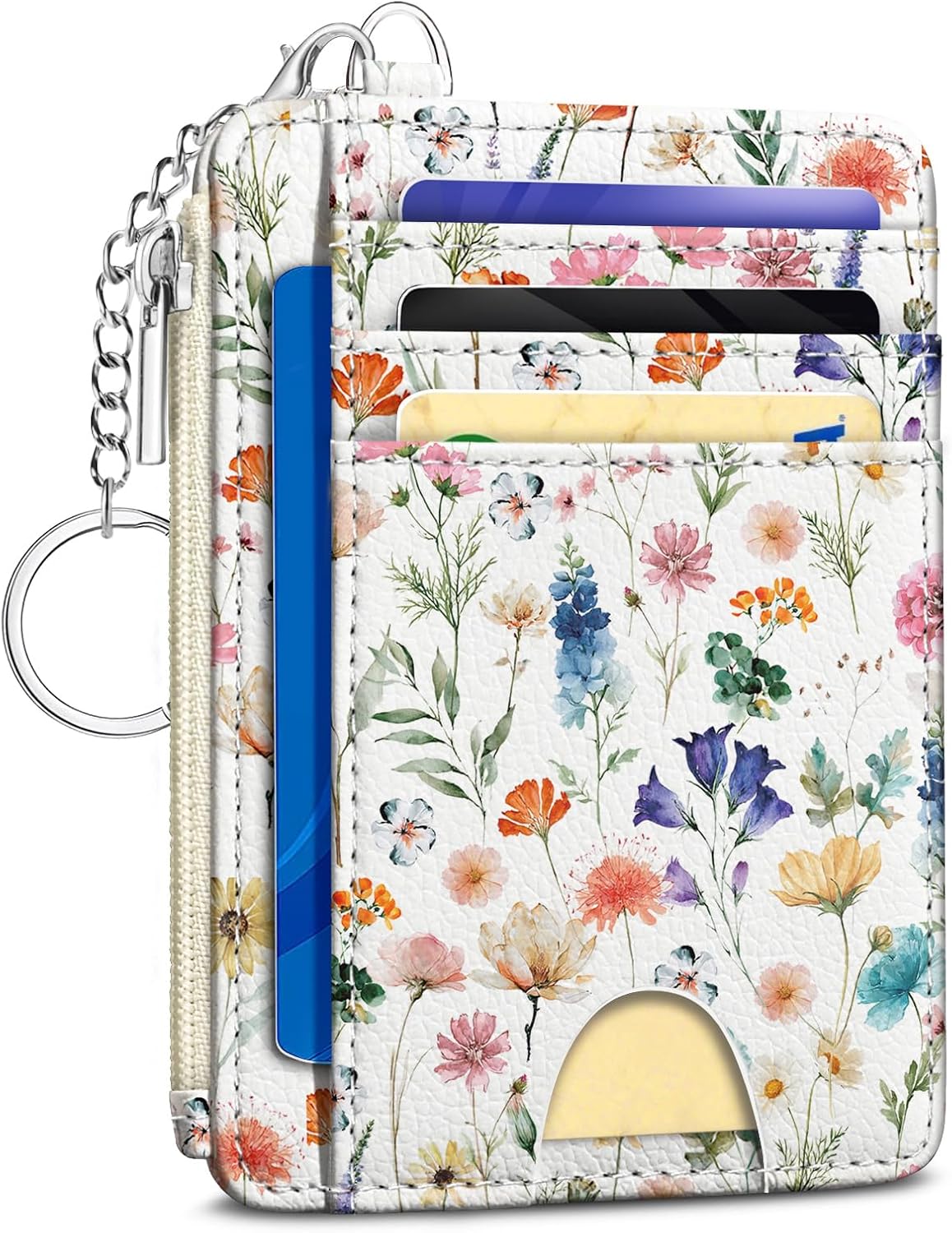 Kelvoris Credit Card Holder Small Wallet Women, Slim RFID, Flowers Leaves