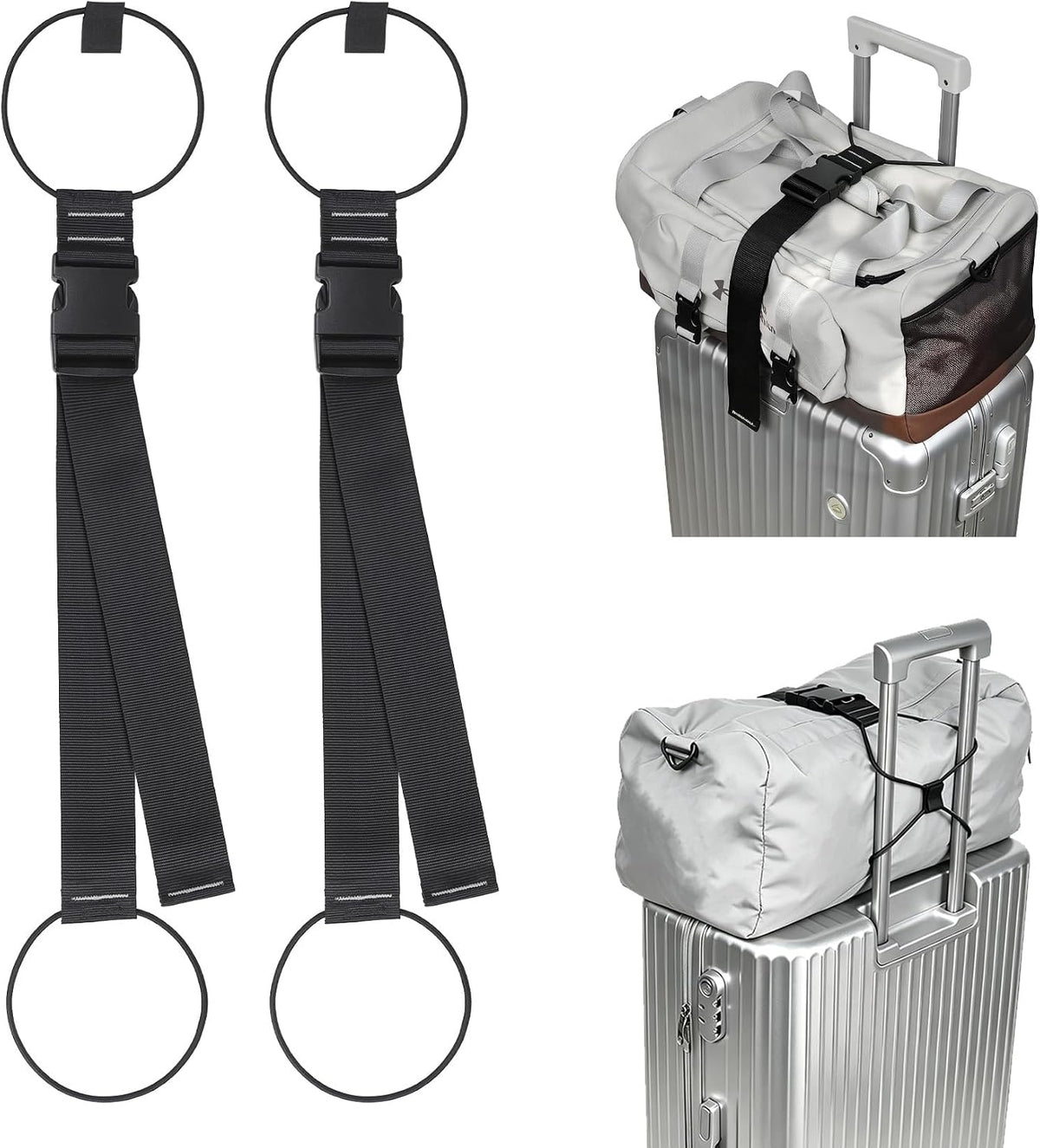 Adjustable Elastic Luggage Bungee Connector Straps, Carry-On Suitcase Add Bag Travel Strap Black 2pcs