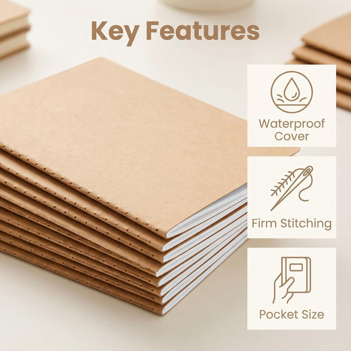 Mini Notebooks 3.5" x 5.5", Brown Kraft Pocket Notebook Bulk Set, 60 Pages Blank Paper Small Notepads, Composition Notebooks for School, Office, Travel, Work (12 Pack)