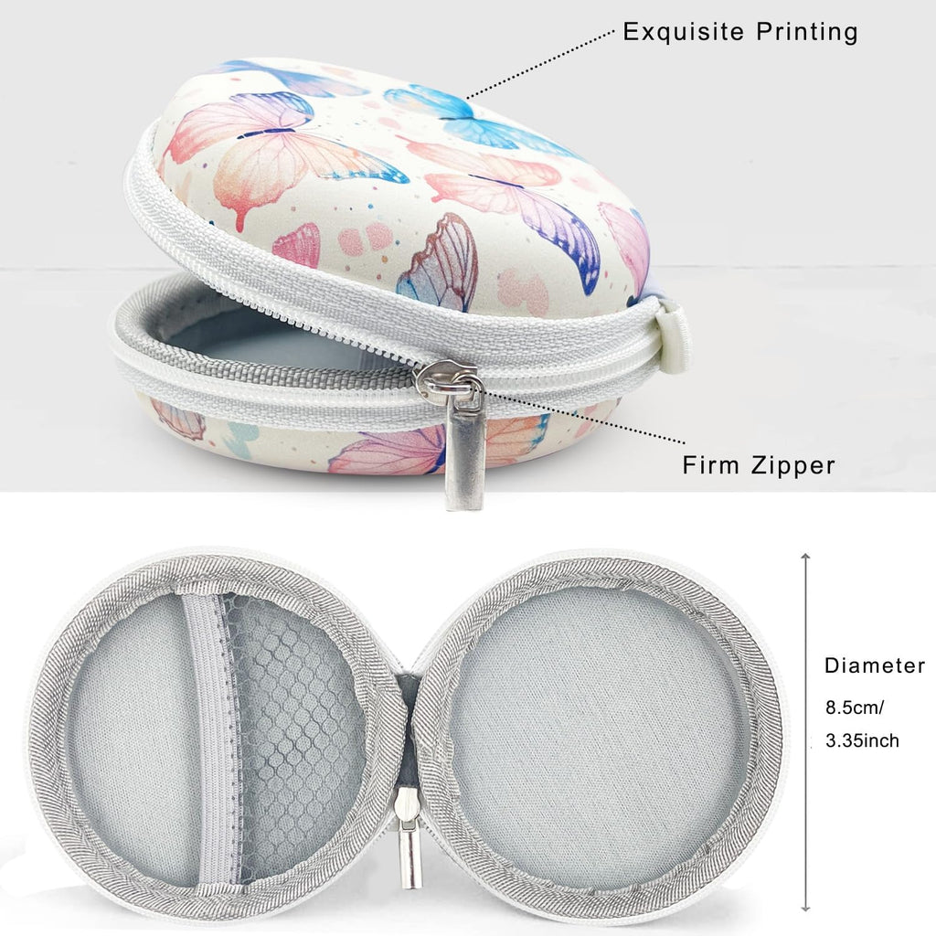 Earbud Case Headphone Organizer Ear Bud Case Portable EVA Carrying Box Storage Bag with Carabiner for AirPods 5/4/Pro Beats Bose Galaxy Buds 4/3/FE Data Cable Storage (Butterfly)