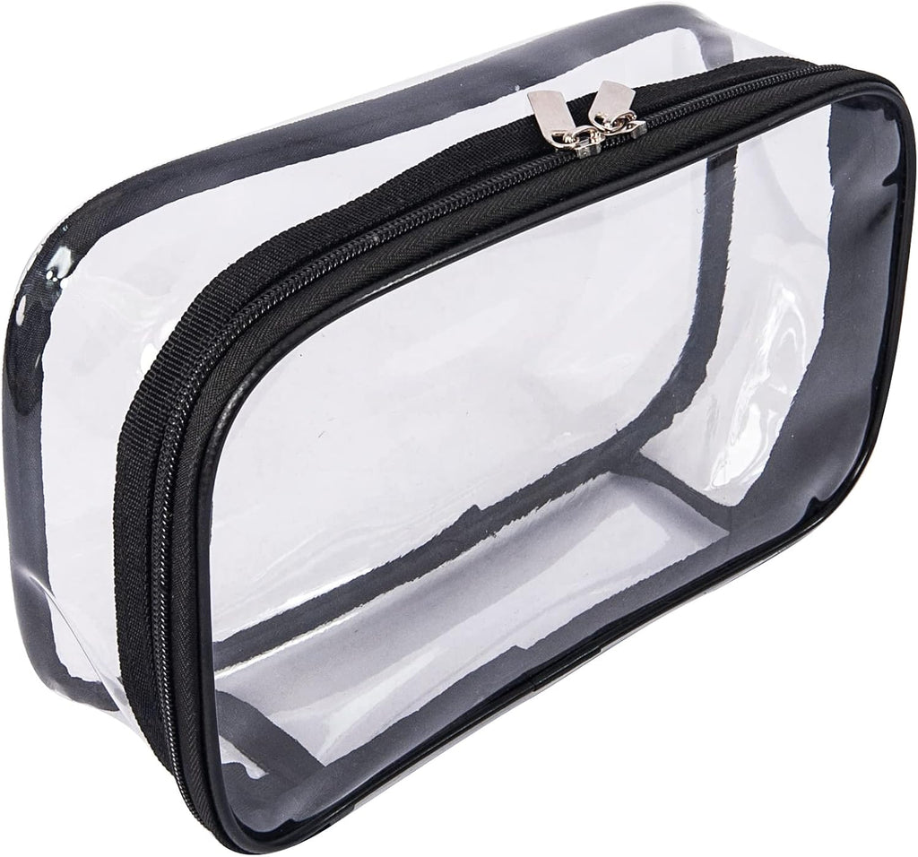 Portable Zippered Transparent Vinyl Travel Cosmetic Bag Clear PVC Makeup Kits Organizer Utility Pouch See Through Plastic TSA Approved Toiletry Carry Pouch