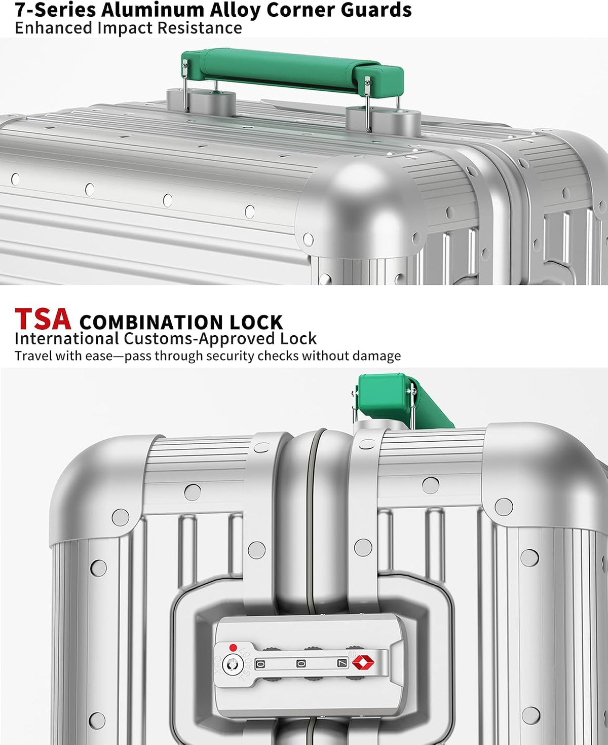 All Aluminum Carry On Luggage 20 inch Zipperless Suitcase,Silver