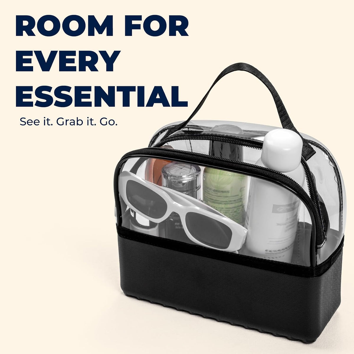 Clear Makeup Bag for Women, Tip-Proof Cosmetic Toiletry Bag with EVA Base