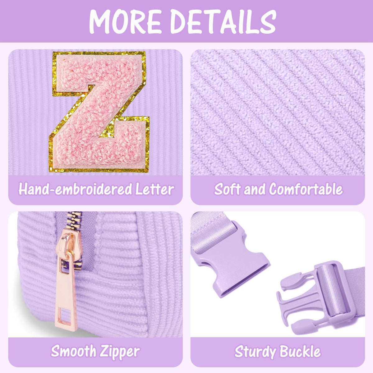 Gitus Gifts for Teen Girls Birthday Gifts for 6 7 8 9 10 11 12 Year Old Girls Initial Fanny Pack Belt Bag Crossbody Bag for Teen Girl Gifts Trendy Stuff Personalized Gifts Preppy Stuff (Lavender-Z)